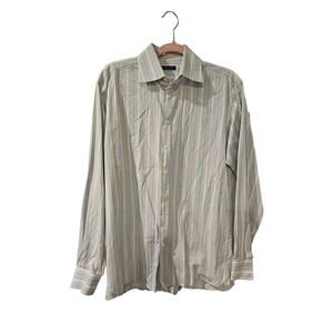 Burberry London button down dress‎ collared shirt mens 16-41 L/XL pinstripe